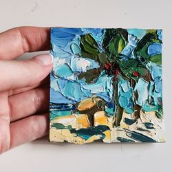 California Beach Painting Original Art Small Impasto Oil Painting 3 x 3 in by Verafe