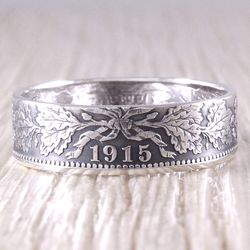 Silver Coin Ring (German Empire) Oak Leaves