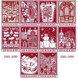 Christmas Sampler 1981-1990 Cross Stitch Pattern PDF Monochrome