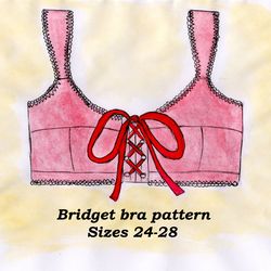 Lace up bra pattern, Bridget, Sizes 24-28, Wireless bra pattern, Linen bra sewing pattern, Front closure bra pattern