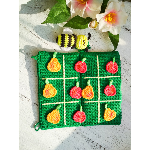 crocheted game and bee toy