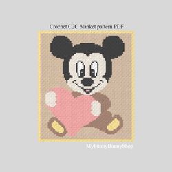 Crochet C2C Mickey with Heart blanket graphgan pattern PDF Download