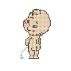 the little boy is pissing. cross stitch machine embroidery design. digital design.