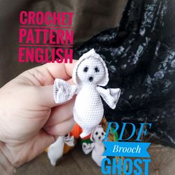 Ghost brooch PDf in English. Crochet ghost PATTERN. Amigurumi brooch ghost pattern. Halloween accessory ghost Pdf.