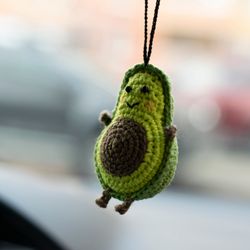 Avocado car accessories, rear view mirror charm, crochet pendant, gift vegan, cute car accessories