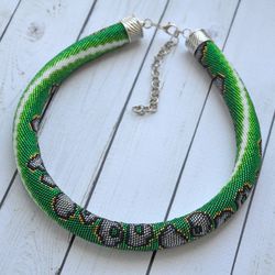 Green Snake Necklace, Statement Necklace, Large Short Necklace, Reptile Jewelry, Snake skin, Halloween Jewelry