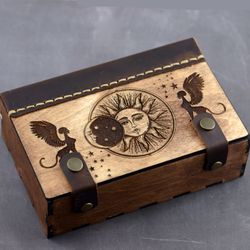 Sun Moon Tarot card box, Handmade wooden Tarot box, Moon Tarot card holder, Witch trinket box, Witchcraft decor