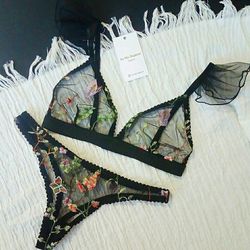 Embroidered floral lingerie, Triangle bralette, Transparent lingerie, See through lingerie, Sheer lingerie, black/white