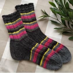 Warm knitted handmade unisex socks
