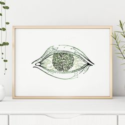 Watercolor print SEE, green illustration human eye