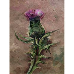 Thistle Painting Original Art Scottish Artwork Abstract Floral Art Small Oil Painting Scotland Wall Art by AlyonArt
