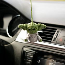 Grogu toy car pendant, Baby Yoda car hanging accessory, rear view mirror charm, green alien gift for Star Wars lover