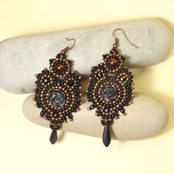 Black agate earrings beaded ethnic boho earrings