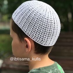 Short kufi hat ribbed crochet, Summer cotton hats handcrafted in solid colors skull caps