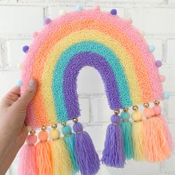Punch needle rainbow, pastel home decor, kawaii gift, unique nursery decor, girl room decor, baby shower gift