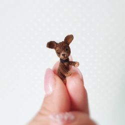 Miniature chihuahua. Tiny dollhouse miniature toy. Crochet tiny puppy.