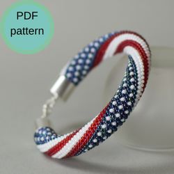 PDF pattern bead crochet bracelet USA Flag, DIY jewelry, Bracelet American Flag, bracelet 4th july