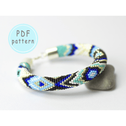 bead crochet PDF pattern blue bracelet, bead rope pdf pattern