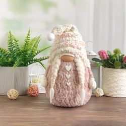 Pink Stuffed Gnome with heart, Summer gnome decor, Home gnome decor, Mother day gift