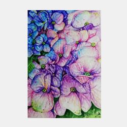 Still Life With Hydrangea Flowers Original Watercolor Painting On Fabriano Paper 300 gr