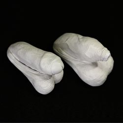Set of Two flaccid penises, erotic art sculpture, plaster penis sculpture, adult content.