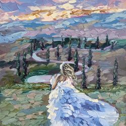 tuscany painting landscape original art italy oil painting woman artwork