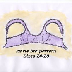 Cotton underwire bra pattern, Marie, Sizes 24-28, Foam cup bra pattern, Wide strap bra sewing pattern, Wired bra pattern