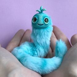 Blue caterpillar art doll Plush worm toy Fantasy creature interior doll Cute miniature animal OOAK worm clay sculpture