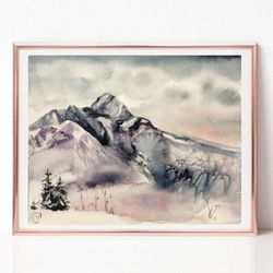 Landscape Watercolor Painting, Original Art, Mountain Painting, Neutral Abstract Art, Best Wall Art for Living Room