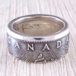 Silver Coin Ring (Canada) Indian Boat