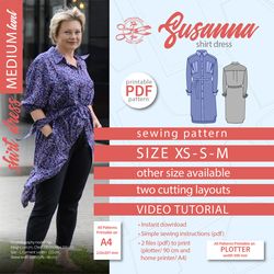 Dress Shirt Pattern Susanna. Size XS S M. PDF Digital sewing pattern.