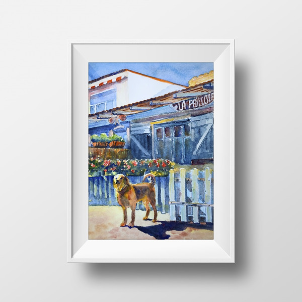 poster wall summer dog near cafe in Provence print 3.jpg