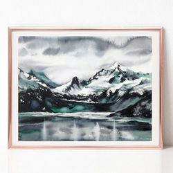 Mountain Painting, Neutral Abstract Art, Nordic Landscape Watercolor Painting, Original Art, Best Wall Art