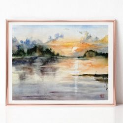 neutral abstract art landscape watercolor painting original art for sale sunset painting best wall art for living room