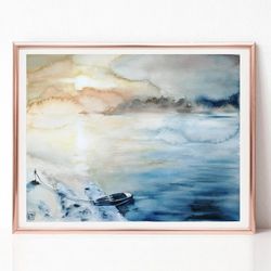 sunset painting, original art, neutral abstract art, landscape watercolor painting, best wall art for living room