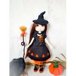 Crocheted witch doll. Handmade little witch doll. Soft witch doll amigurumi. Halloween decor. Halloween witch doll gift.
