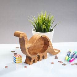 DINOSAUR Piggy Bank Montessori Wooden Toy Home Adventure Nursery Decor Unique Baby Shower Christmas Birthday Kids Gift