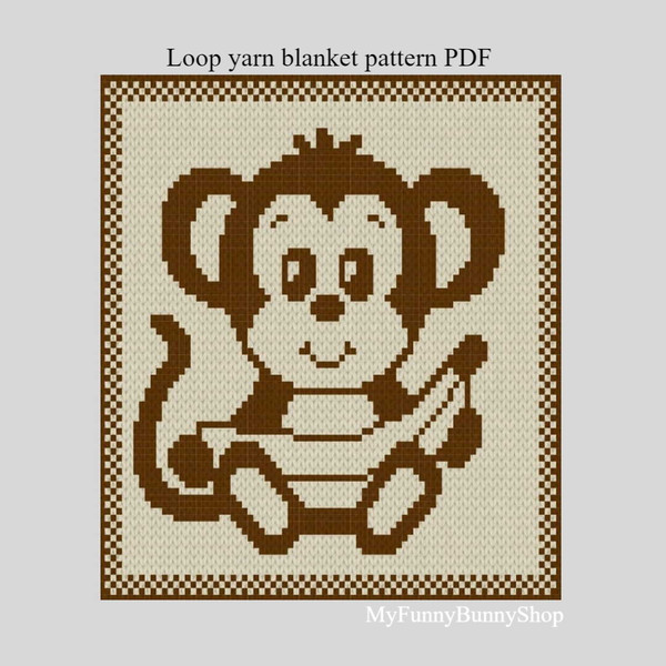 Loop yarn Finger knitted Monkey with banana blanket pattern PDF Download