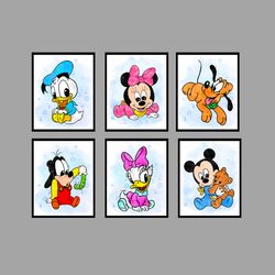 Minnie Mouse, Mickey Mouse Disney Set Art Print Digital Files nursery room watercolor