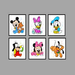 Donald Duck, Mickey Mouse Disney Set Art Print Digital Files nursery room watercolor