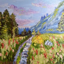 original hand made art fir green bush oil painting impasto small artwork 6x6 by nadyalerm