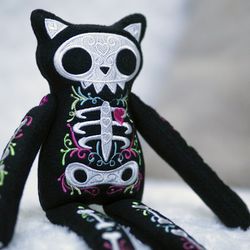 Sugar skull black cat, Day Of The Dead Cat , Sugar Skull Cat , Stuffed Cat ,Skelekitty Doll
