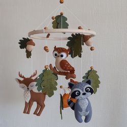 Baby mobile woodland nursery decor, forest crib mobile, baby shower gift, newborn gift, expecting mom gift