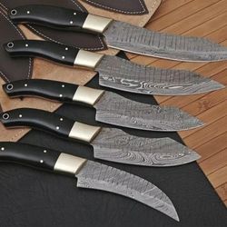 Custom Hand Forged Kitchen Knives Set with Bull Horn