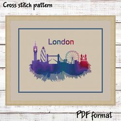 London Cross Stitch Pattern, Modern Cross Stitch, England Cross Stitch, Watercolor Xstitch, City Cross Stitch Skyline