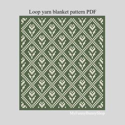 Loop yarn Finger knitted Flowers in Diamonds blanket pattern PDF Download