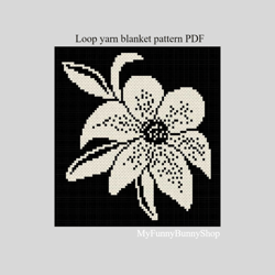Loop yarn Finger knitted Lily Flower blanket pattern PDF Download