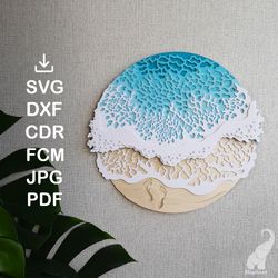 Paper sea 3D layered mandala template – SVG for Cricut, DXF for Silhouette, FCM for Brother, PDF cut files