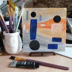 acrylic painting abstraction. circles and rectangles.