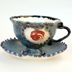 Beautiful handmade tea set Eye Cup and saucer set Fancy Tea Coffee Mug Pea relief Texture ceramics art fairy tale style